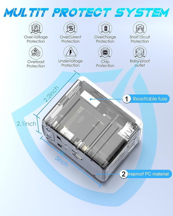 Universal Travel Adapter with 5 USB Ports & Multi AC Outlet, International - Image 6