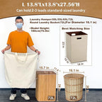Canvas Laundry Bags with Handles & Square Base 13.8"x 13.8", Large Heavy Duty - Image 2
