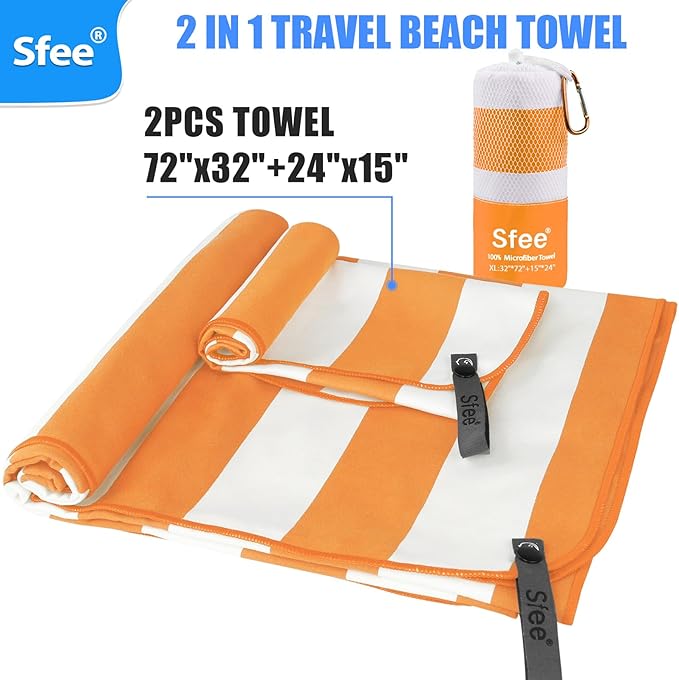 Sfee 2 in 1 Microfiber Oversized Beach Towel, Quick Dry Towel Travel Towel - Image 6