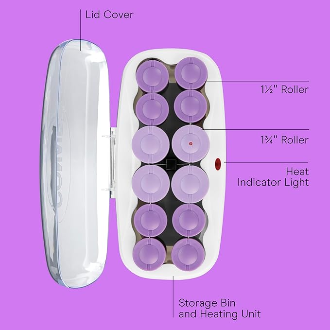 Conair Hot Rollers for Long, Medium & Short Hair, 12 Ceramic Flocked 1½-Inch and 1¾-Inch Heated Hair Rollers with Clips, Hot Curlers for Women, Volume & Curls, Amazon Exclusive