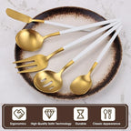 Matte White Gold Serving Silverware Set, 5-Piece Round Shared Utensils Set of - Image 3