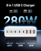280W USB C Charger Block, 8-Port USB C Charging Station GaN III PD 65W Laptop - Image 2