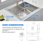 POPFLY 25×22 Inch Drop in Kitchen Sink, Top mount Stainless Steel Single Bowl - Image 7