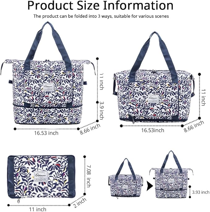 Large Capacity Foldable Travel Bag Expandable Portable Carry on Bag Dry&Wet - Image 2