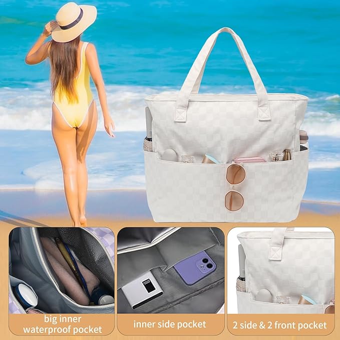 LEDAOU Beach Bag Waterproof Sandproof Women Tote Bag Pool Bag - Image 4