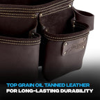 Ox Tools Pro Carpenter Tool Belt - 22-Pocket Leather Tool Belt Pouches - (XL) Belt made of Oil-Tanned Leather with Double-Stitching and Steel Rivets - OX-P263607