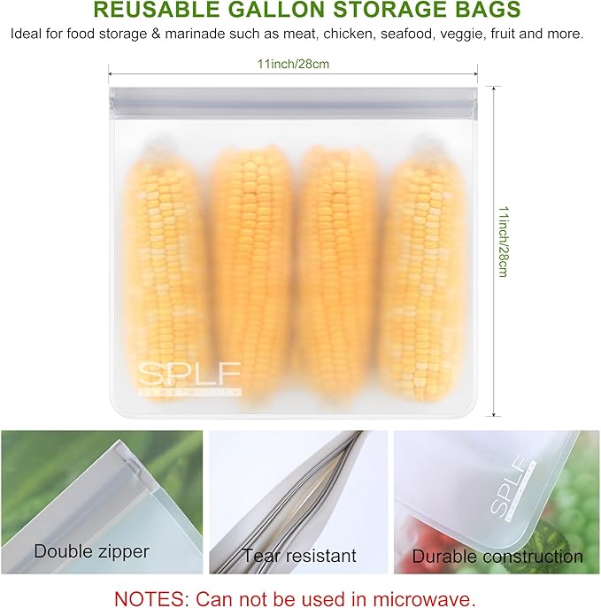 SPLF 6 Pack Reusable Gallon Freezer Bags Dishwasher Safe, BPA FREE Reusable - Image 3