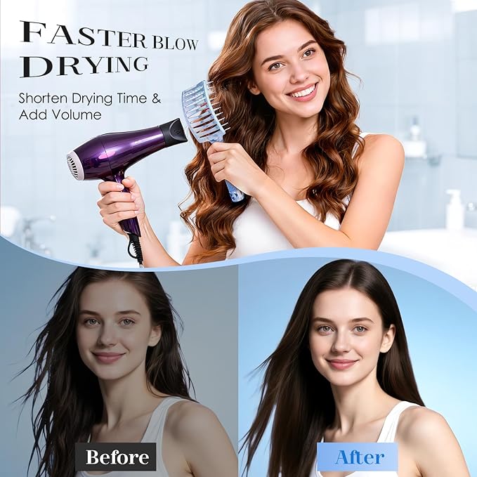 Hair Brush for Women with Hair Clips, Professional Curved Vent Brush for Faster Blow Drying & Detangling, for Wet or Dry Curly, Thick, Fine Hair, Ideal Mothers Day, Birthday, Christmas Gift for Her