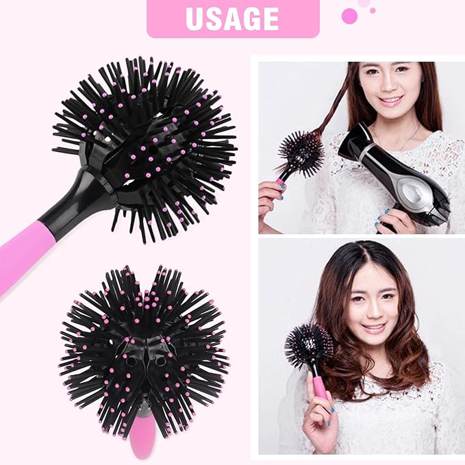 INVODA 3D Round Hair Brushes for Women Blow Drying Detangling Hairbrush 360 Degree Styling Brush for Thick Curly Hair Comb for Wet and Dry Hair (1 PCS)