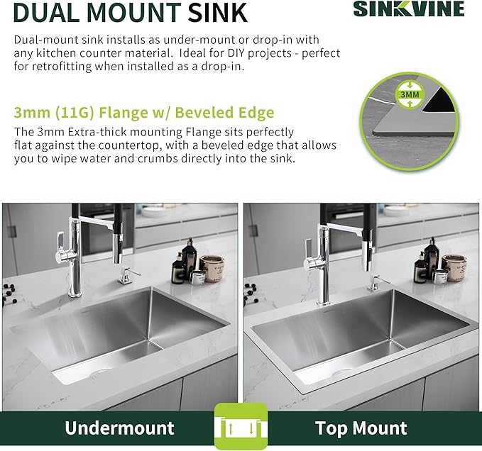 22 Inch Drop-In Kitchen Sink, SINKVINE 22" x 18" Stainless Steel Indoor and - Image 9