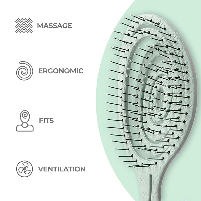 Ninabella Detangle Hair Brush for Women & Men - Does not Pull - Straightening Brushes for Straight & Curly Hair - Unique Spiral Detangling Hairbrush - Green