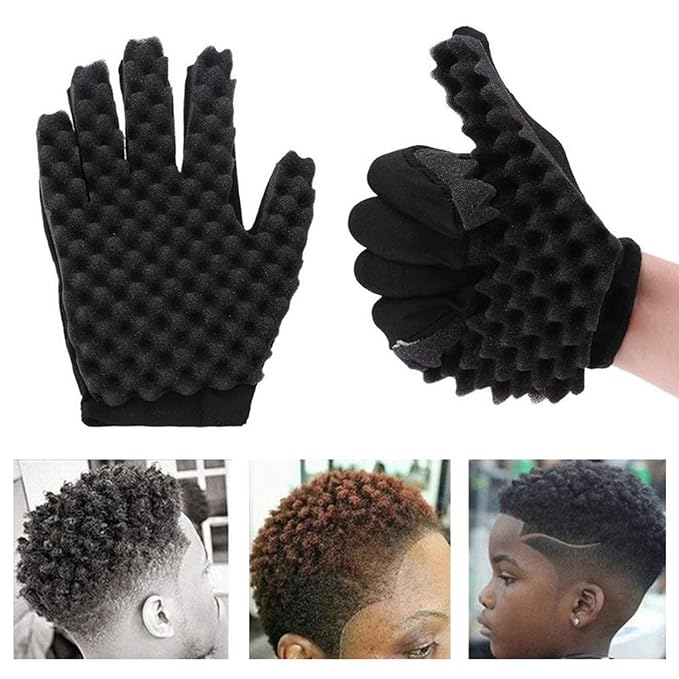 Airlxf Magic Curly Sponge Gloves - Curl Hair Wave Tutorial for Barbers, Twist Brush Styling Tool and Hair Brush