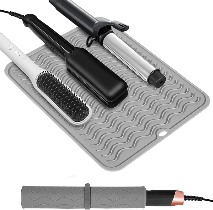 Quccefods Heat Resistant Mat Oversize Curling Iron Mat Silicone Hot Hair Tools Mat for Hair Straightener,Flat Irons,Hair Styling Tools Countertop protection Portable Travel Mat 14.2" x 11"