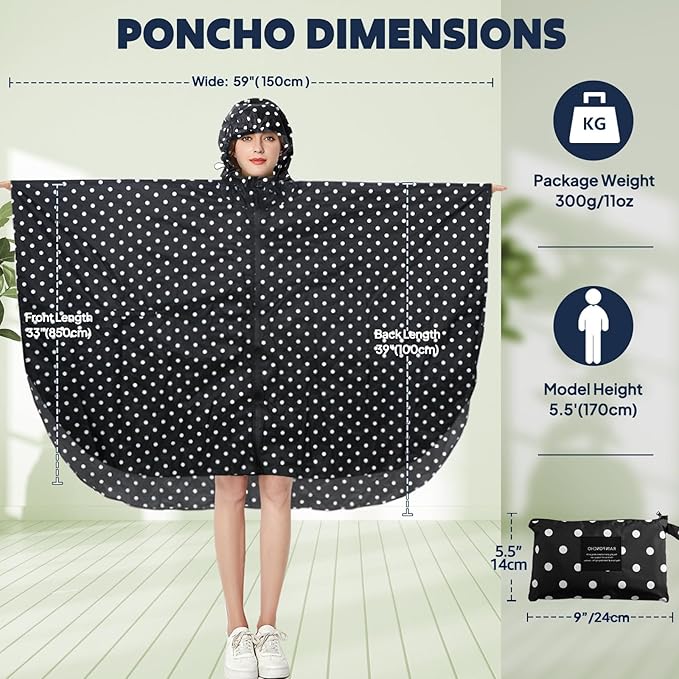 ANYOO Waterproof Rain Poncho Lightweight Reusable Hiking Hooded Coat Jacket - Image 2