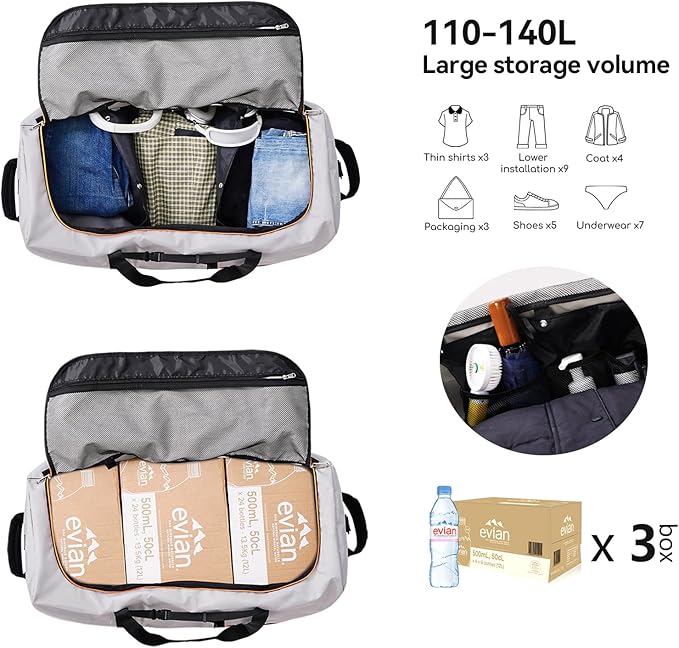 Rolling Duffle Bag with Wheels, 110L/140L Expandable Soft-Sided Foldable Duffle - Image 2