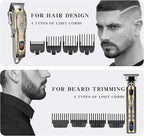 Professional Hair Clipper Set, Digital Display Trimmer Kit with Accessories, Barber Case and Cape, Vintage Design