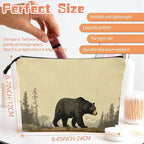 Cosmetic Bags Travel Makeup Toilet Case Waterproof Pouch for Women Girls 6.7X9.45inches - Black Bear Walking in A Mountainous Forest Landscape
