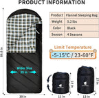 GEERTOP Flannel Sleeping Bag for Adults XXL 4 Season, 0 Degree Sleeping Bag for - Image 2