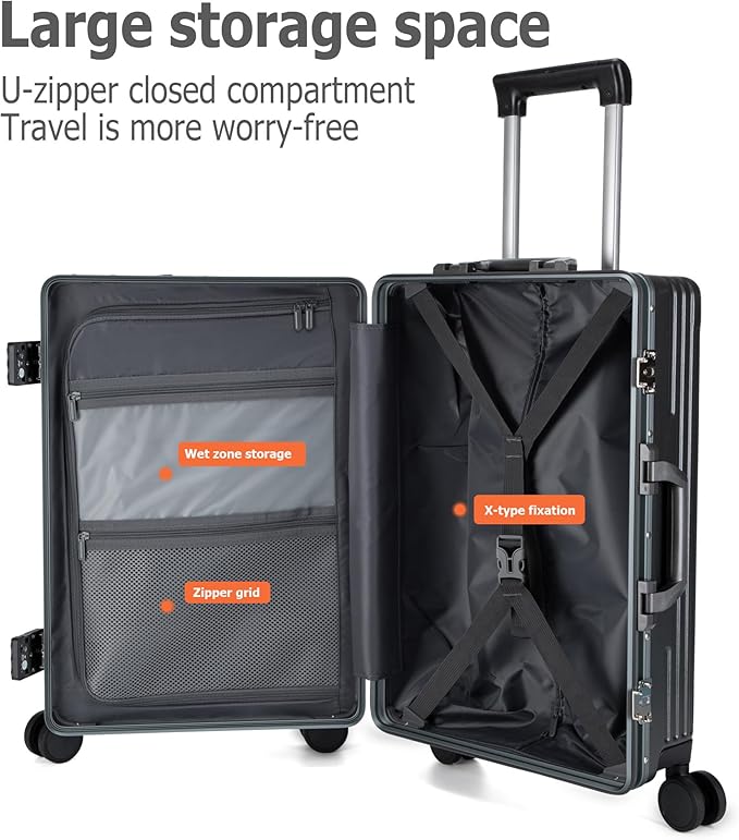 feilario 24in Aluminium Frame PC Hard Shell Spinner Wheels Luggage, Built-In - Image 5