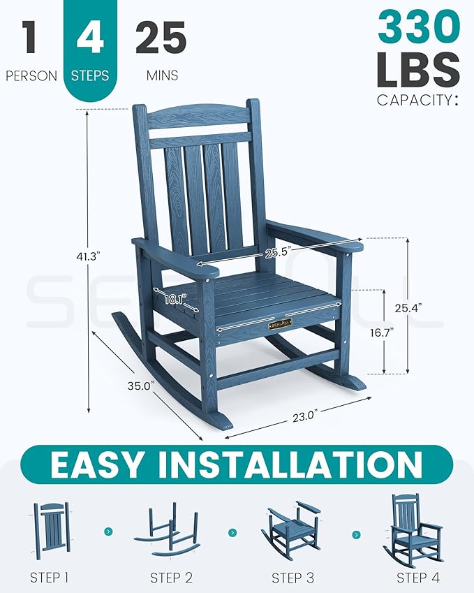 SERWALL Outdoor Rocking Chair, HDPE Patio Rocking Chair All-Weather Porch Rocker - Image 3