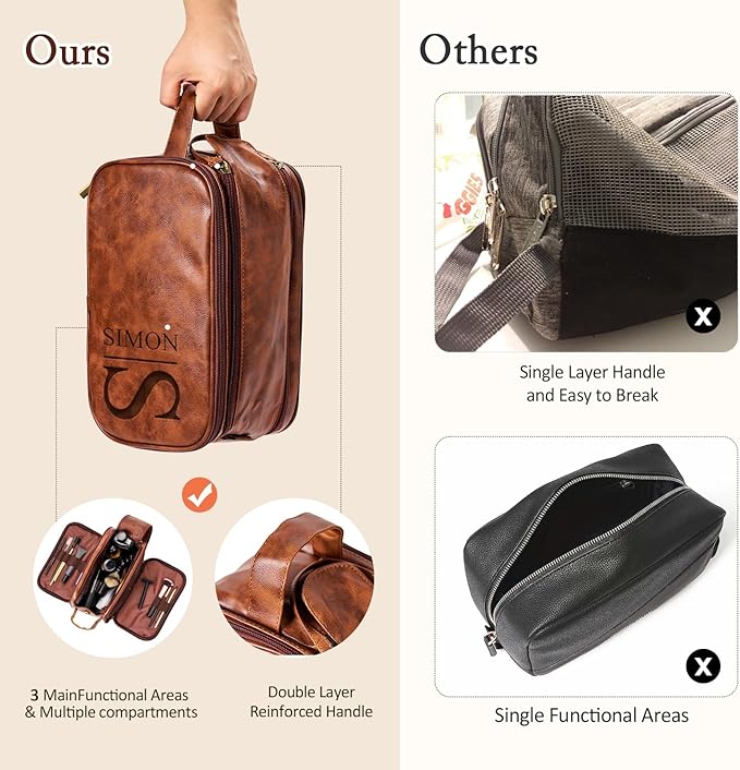 Personalized Leather Toiletry Bag - Image 2