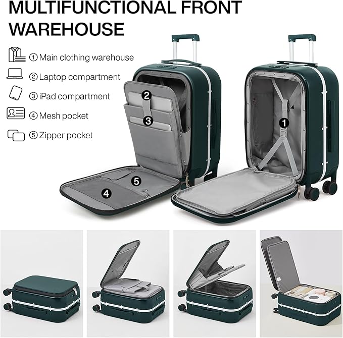 mixi Carry On Luggage, Travel Rolling Luggage Aluminum Frame PC Hardside - Image 4