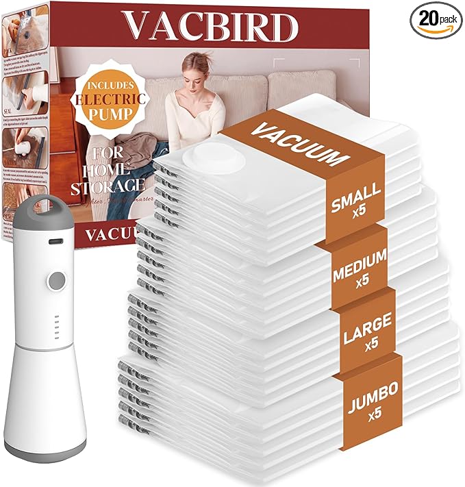 Vacuum Seal Bags for Clothing, 20 Pack Vacuum Storage Bags by Vacbird