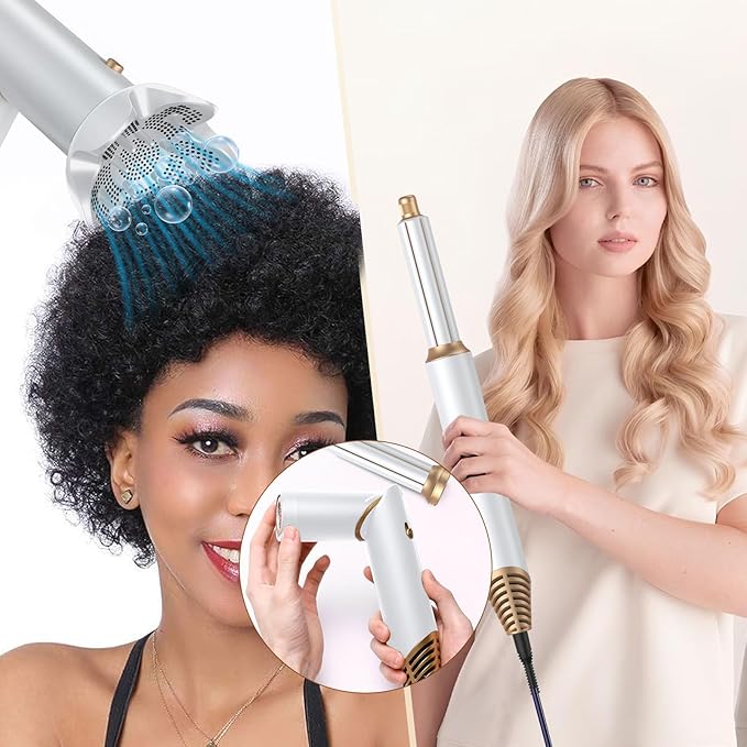 6 in 1 Hair Dryer Brush, Foldable Blow Dryer Brush with Air Styler Curler Wrap, Detachable Hot Air Brush Dry,Volumize, Straight,Curl, Negative Ion Brush Blow Dryer with Diffuser, Hair Styler Tools