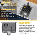 Small Black Kitchen Sink, 15x20 Inch Stainless Steel Drop In Toprmount - Image 3