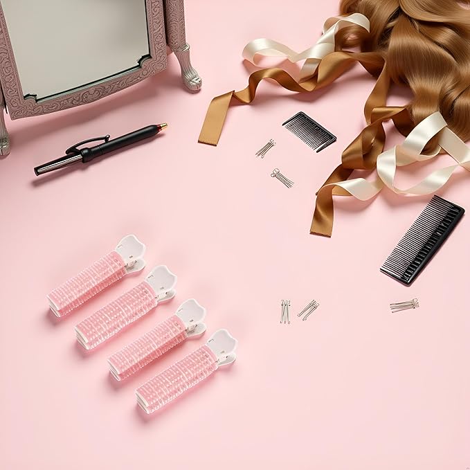 4Pcs Pink Hair Rollers with Clip Volumizing Bangs Curler DIY Styling Accessories Tool Portable Self Grip Volume Hair Root Clips Styling Tools and Appliances