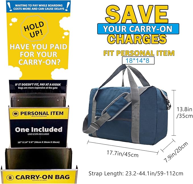 For Spirit Airlines Personal Item Bag 18x14x8 in Underseat Carry-on Luggage - Image 3