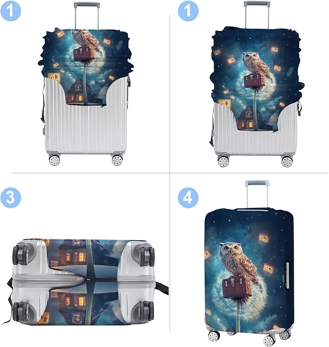 Owl Luggage Cover Washable Suitcase Protector Anti-Scratch, Stretchable Fit - Image 4