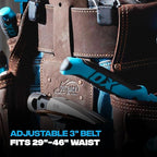 Ox Tools Pro Carpenter Tool Belt - 22-Pocket Leather Tool Belt Pouches - (XL) Belt made of Oil-Tanned Leather with Double-Stitching and Steel Rivets - OX-P263607