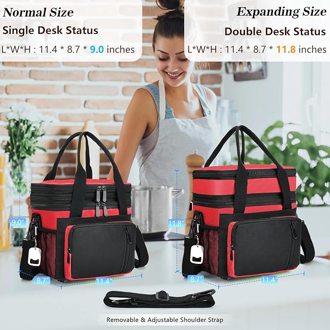 Insulated Lunch Bag Women & Men | Large Adult Lunch Box | Double-Layer Reusable - Image 4