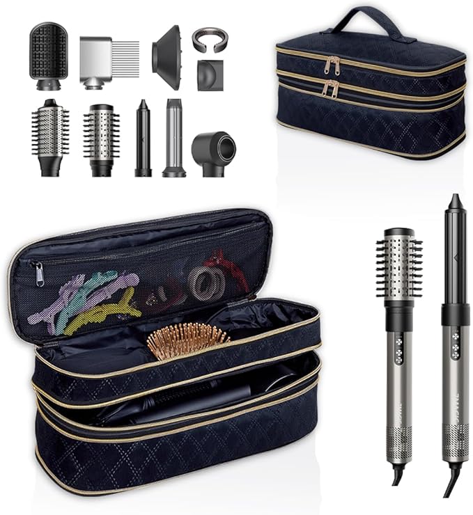 Hair Dryer Travel Carrying Case, Curling Iron Storage Bag, Slim Expandable Handheld Dual-Layer Travel Storage Bag for Dryer/Hair Tool Organizer/Style Organizer