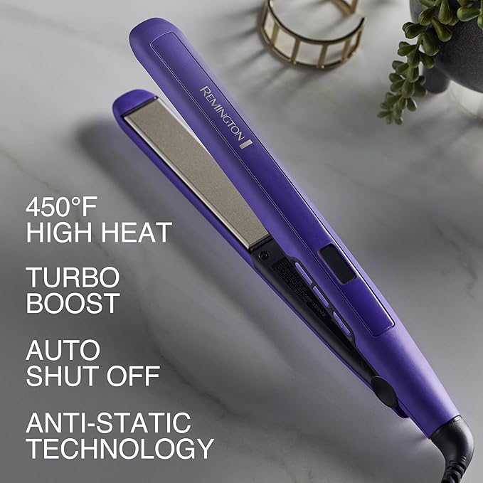 Remington 1" Flat Iron, Hair Straightener with Anti-Static Technology, 30-Second Heat Up & 60 Minute Auto Shut-Off, 30% Longer Ceramic Floating Plates, Titanium + Ceramic Coating