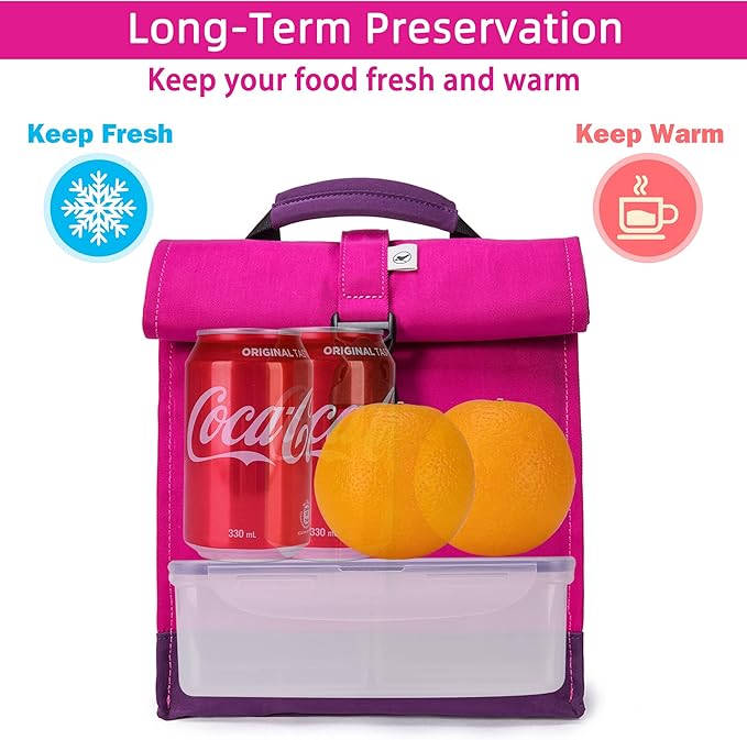 SUNNY BIRD Insulated Lunch Bag Rolltop Lunch Box Tote Lunchbox Bag - Image 2