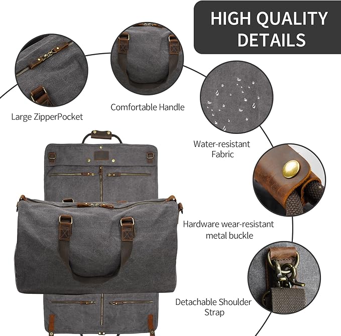 2 in 1 Canvas Leather Suit Luggage Garment Bag - Image 4