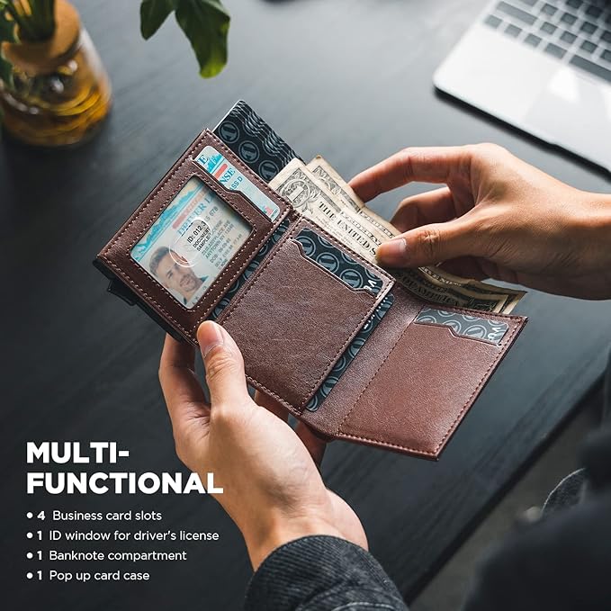 VULKIT Pop up Card Wallet Minimalist Cash Wallets RFID Blocking Leather Smart - Image 6