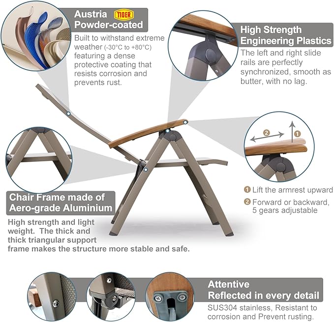 Adjustable Folding Chair, Indoor Bedroom, Outdoor Balcony, Lawn Yard Beach - Image 5