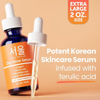 SeoulCeuticals Large 2oz Korean 20% Vitamin C Hyaluronic Acid Serum + CE Ferulic Acid - Potent Anti Aging Vit C, Anti Wrinkle K Beauty Skincare (Pack of 2)