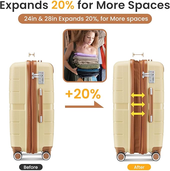 Campfun Luggage Sets 4 Piece, Expandable Carry On Luggage Set Hardshell PP - Image 6