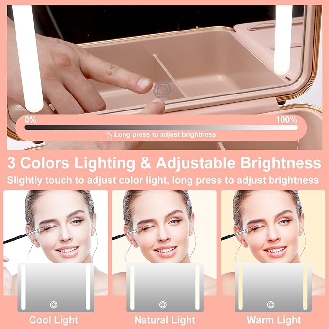 Mocado Travel Makeup Case with Lighted Mirror, Makeup Box with 8 Makeup Brushes - Image 3