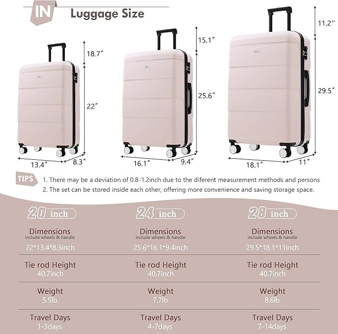 Merax Luggage Sets of 3 Piece Carry on Suitcase Airline Approved, Hardcase - Image 2