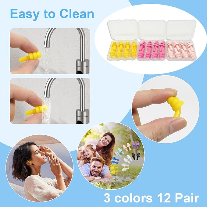 Ear Plugs for Sleeping, 12 Pair Earplugs Noise Canceling Soft Silicone Ear Plug - Image 5