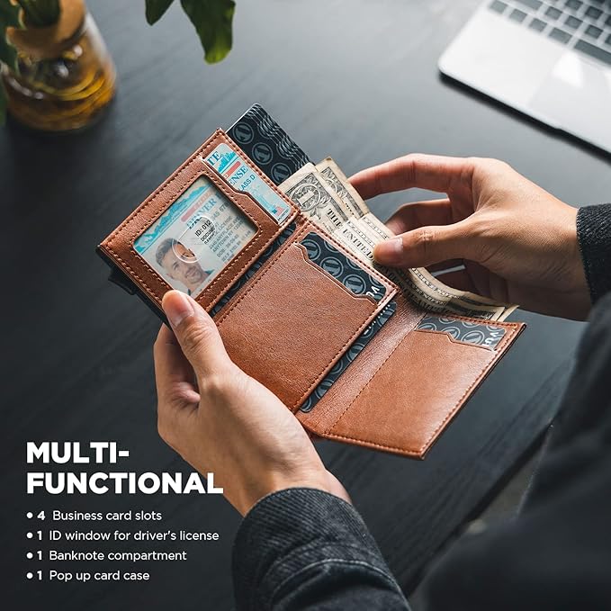 VULKIT Pop up Card Wallet Minimalist Cash Wallets RFID Blocking Leather Smart - Image 6