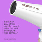 Conair Double Ceramic Hair Dryer, 1875W Blow Dryer with Diffuser and Concentrator, Ionic Conditioning, 3 Heat & 2 Speed Settings, Amazon Exclusive, White