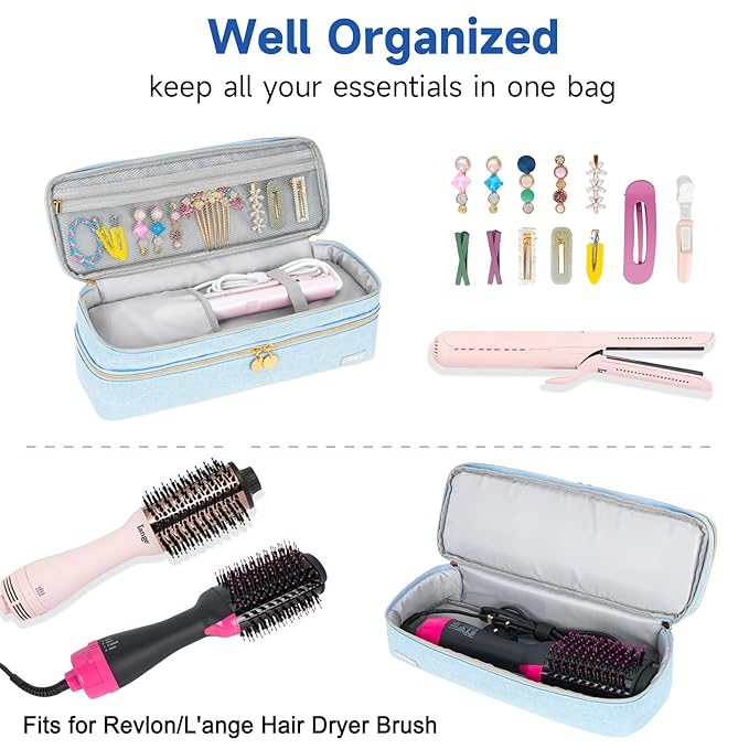 Travel Carrying Case Compatible with Revlon One-Step/Lange Hair Dryer Brush/Volumizer/Styler/Hot Tools,Portable Storage Organizer Bag Compatible with Shark FlexStyle/Dyson Airwrap Styler,Blue
