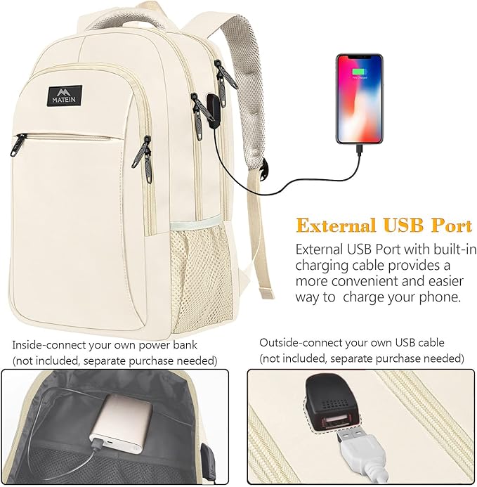 MATEIN Beige Laptop Backpack 15.6 Inch, Lightweight Sturdy Bag - Image 2
