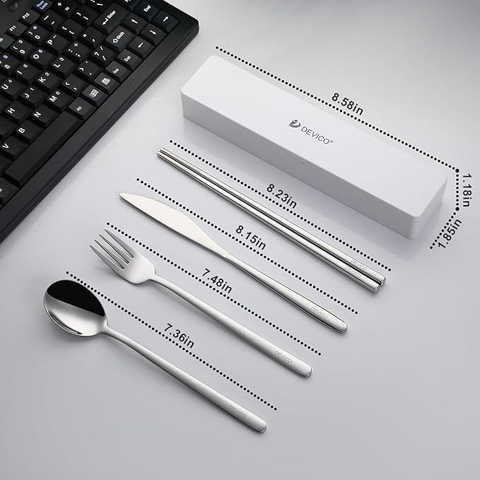 DEVICO Travel Utensils With Case, Camping Silverware, Portable Cutlery Flatware - Image 2